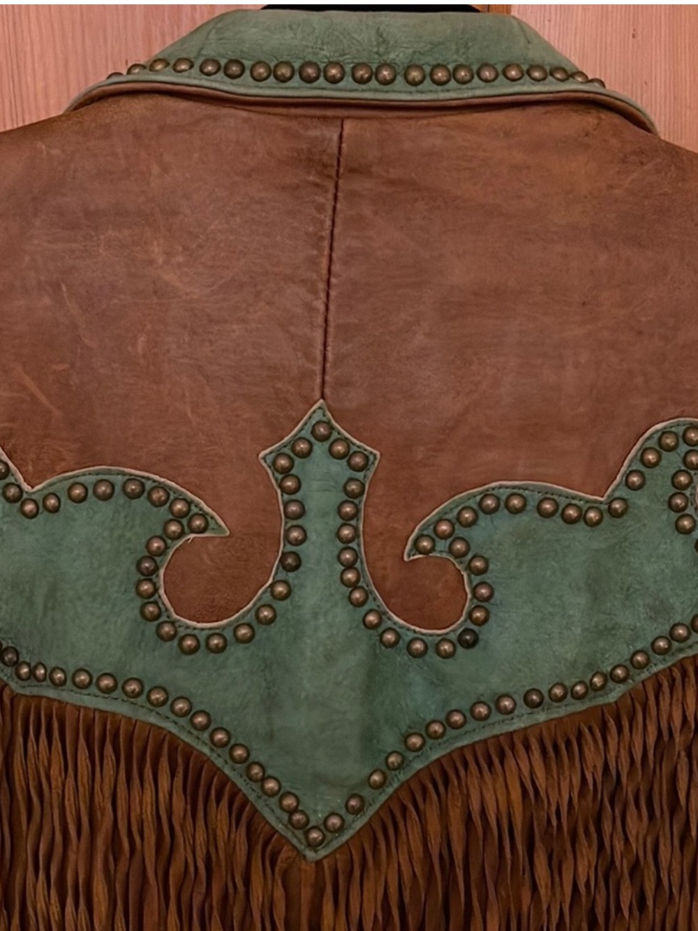 Double D Ranch leather fringe studded cowgirl jacket festival boho S RTL $1295 - Picture 7 of 8